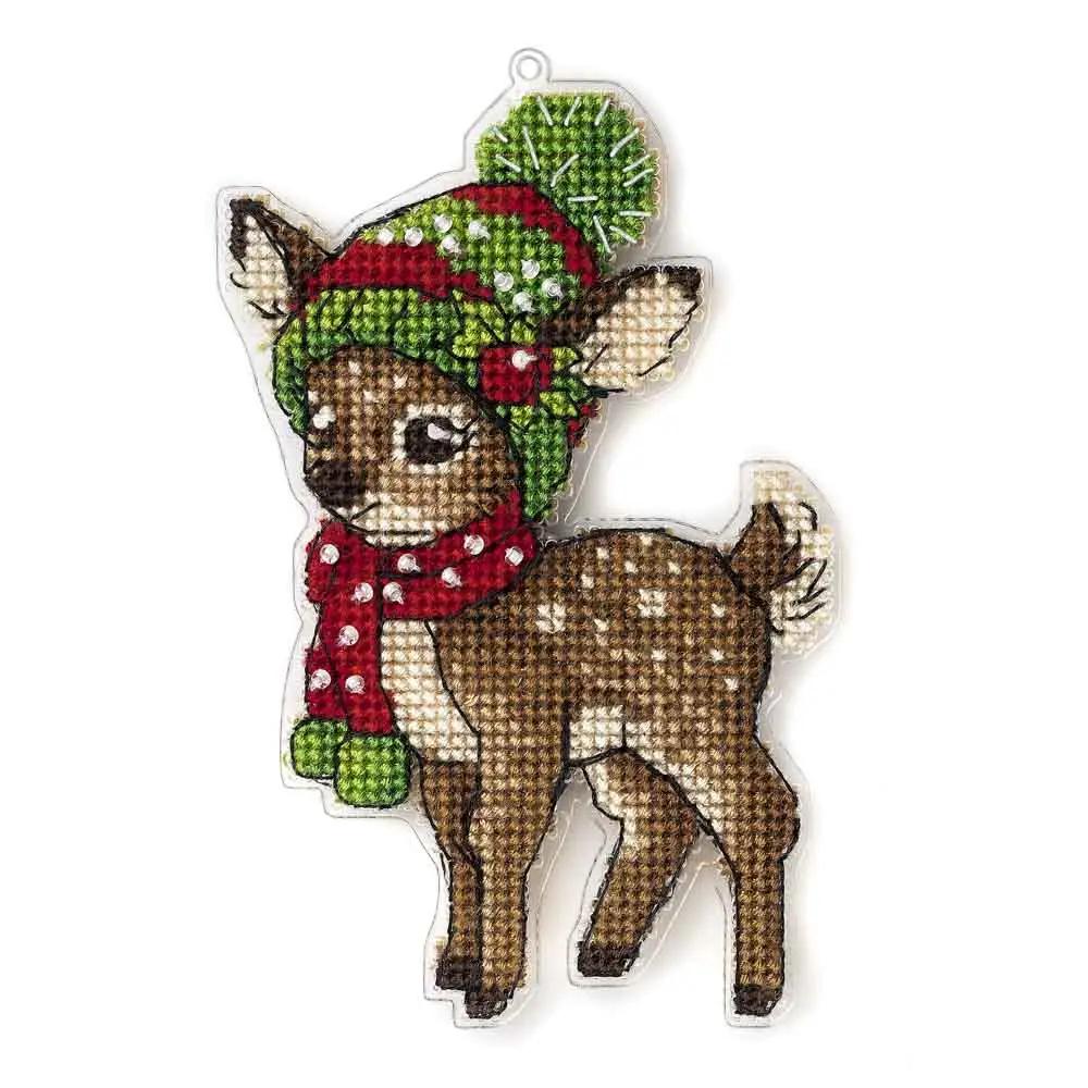 Cross Stitch kit on Plastic Base for Christmas tree, fawn, LX-021. Fast DIY Kit