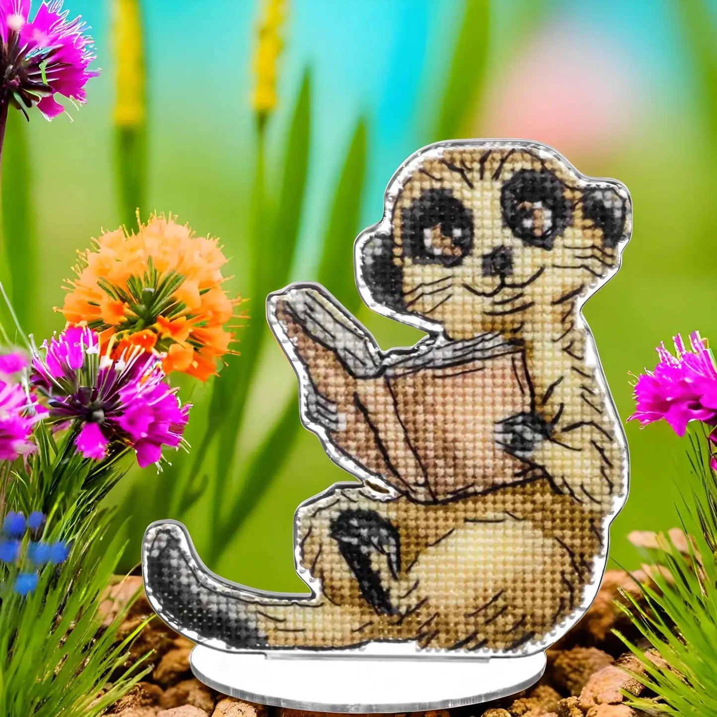 Meerkat Cross Stitch Kit – Reading Animal DIY Desk Ornament