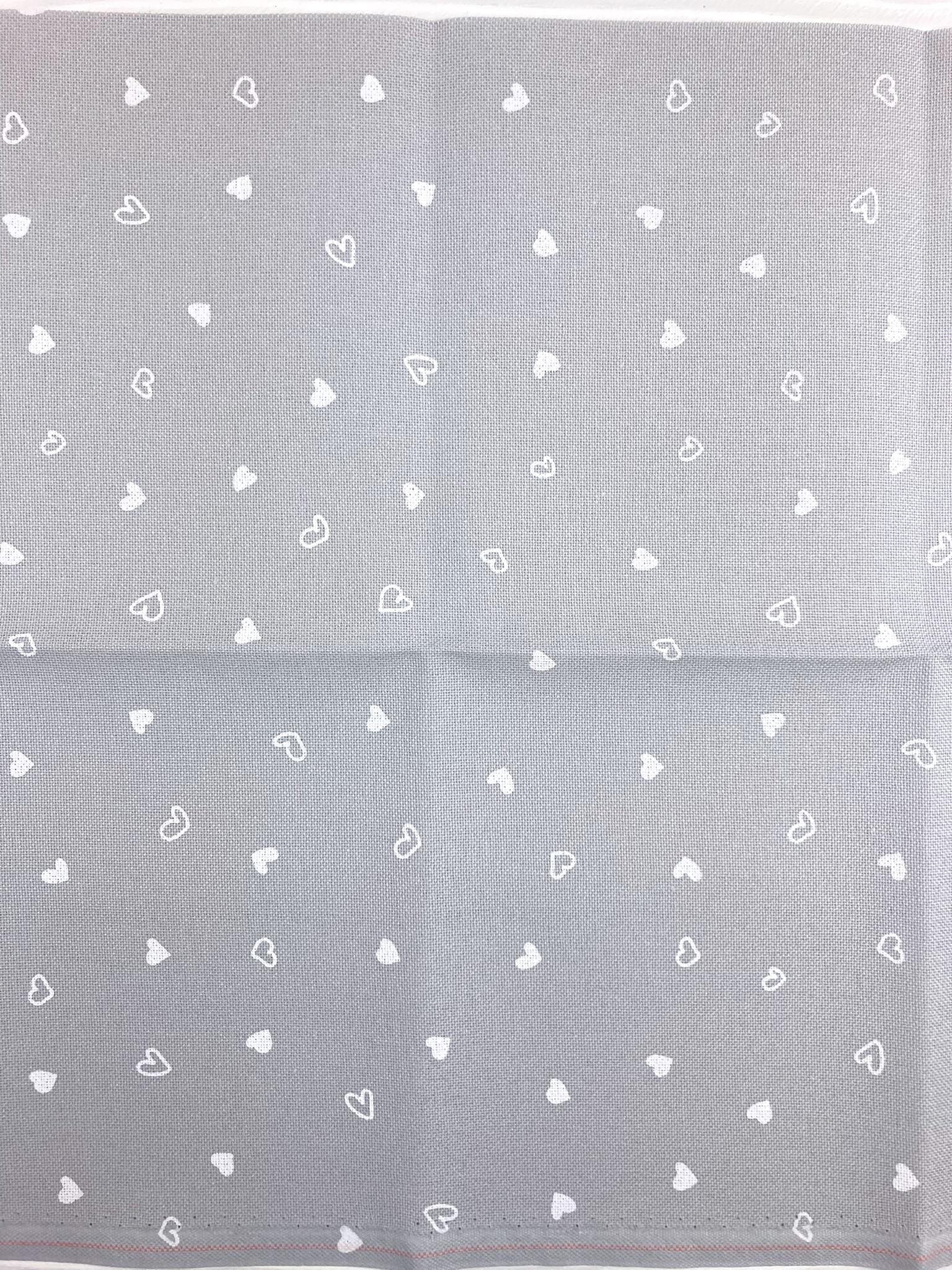 Evenweave cross stitch fabric 32ct Zweigart: Gray with White Hearts