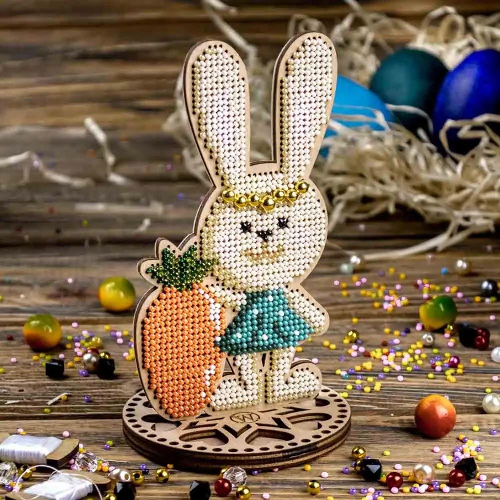 Easter Rabbit Bead Embroidery Kit on Wood (3"x5.5")