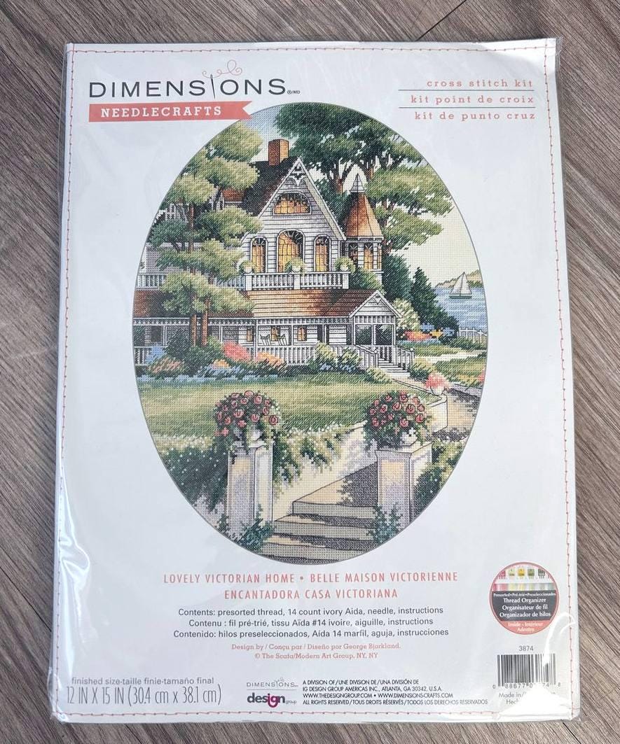 Dimensions Needlecrafts Lovely Victorian Home 3874, Counted Cross Stitch Kit, 14 Count Ivory Aida
