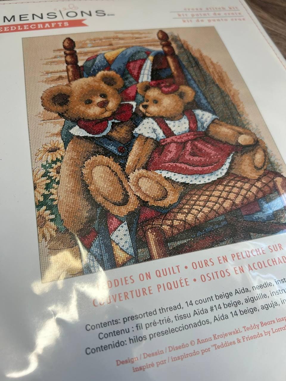 Dimensions Counted Cross Stitch Kit 12"X14", Teddies on Quilt (14 Count),35103