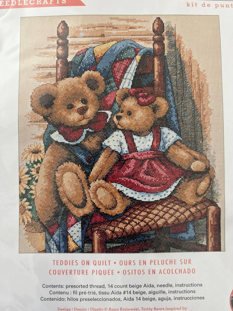 Dimensions Counted Cross Stitch Kit 12"X14", Teddies on Quilt (14 Count),35103