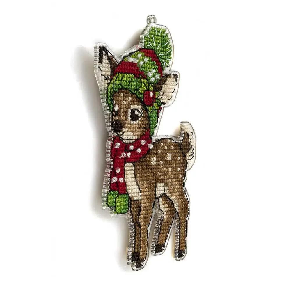 Cross Stitch kit on Plastic Base for Christmas tree, fawn, LX-021. Fast DIY Kit