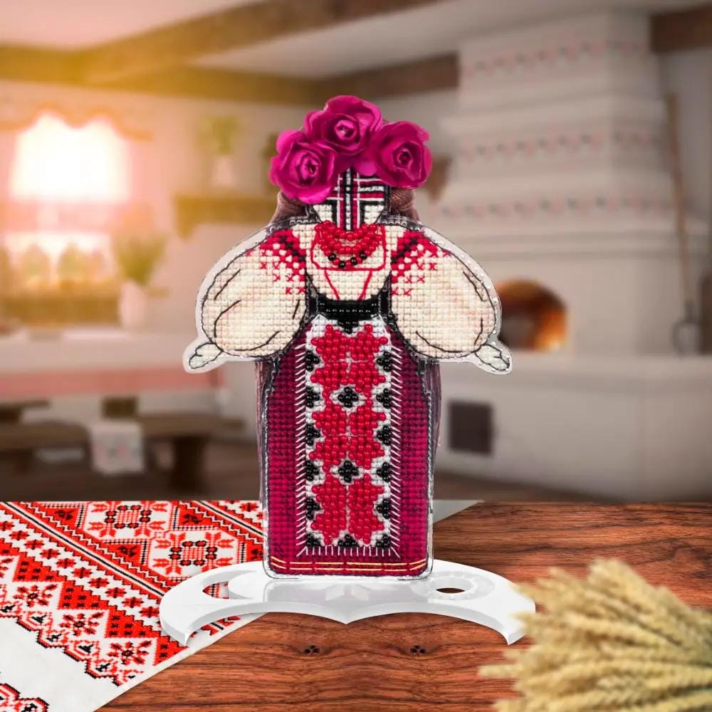 Motanka Cross Stitch Kit – Ukrainian Amulet Doll, Beaded Folk Decor