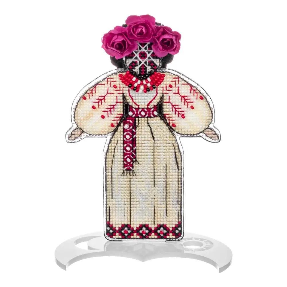 Motanka Cross Stitch Kit – Ukrainian Doll Amulet with Beads, Roses
