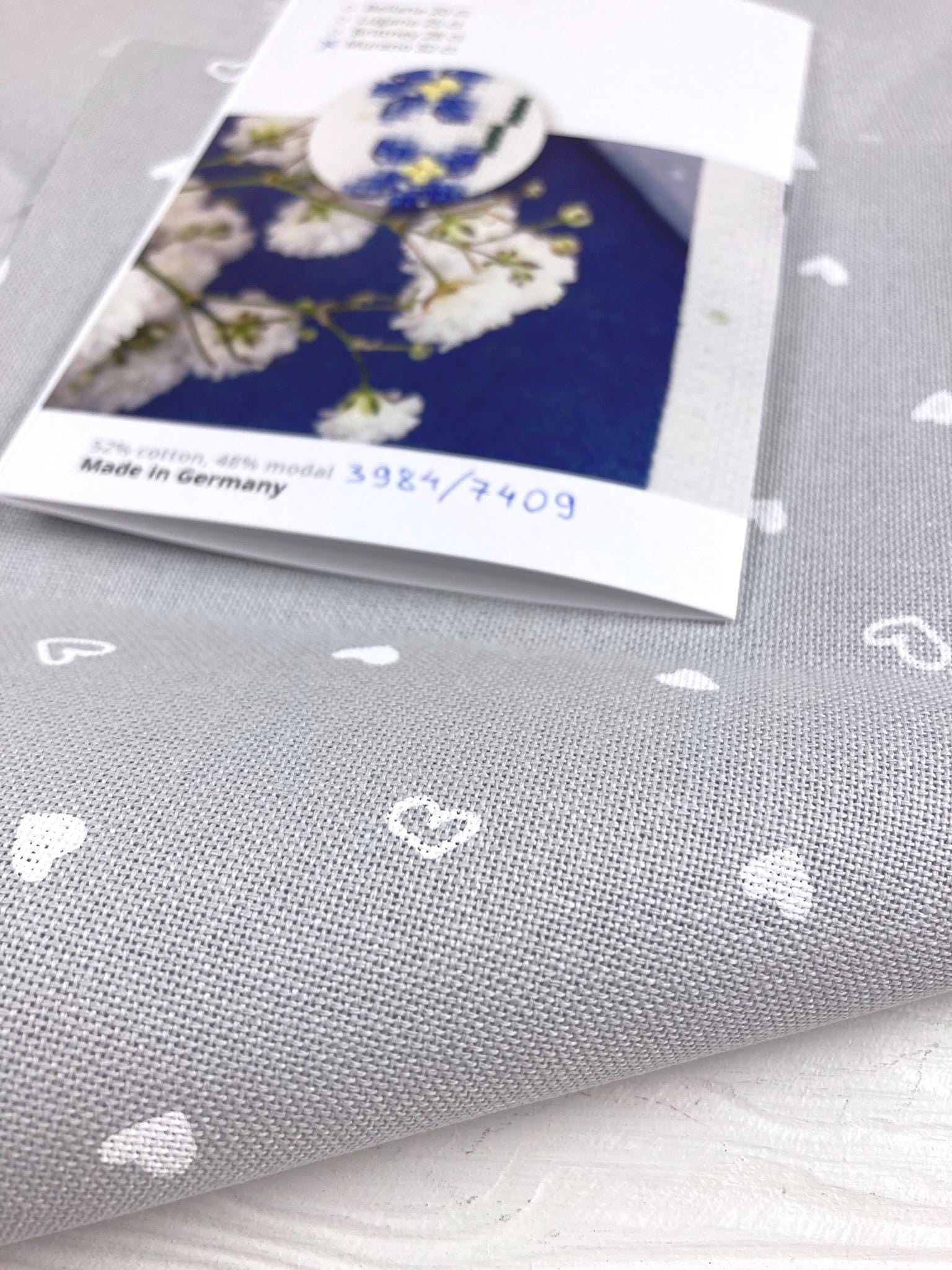 Evenweave cross stitch fabric 32ct Zweigart: Gray with White Hearts