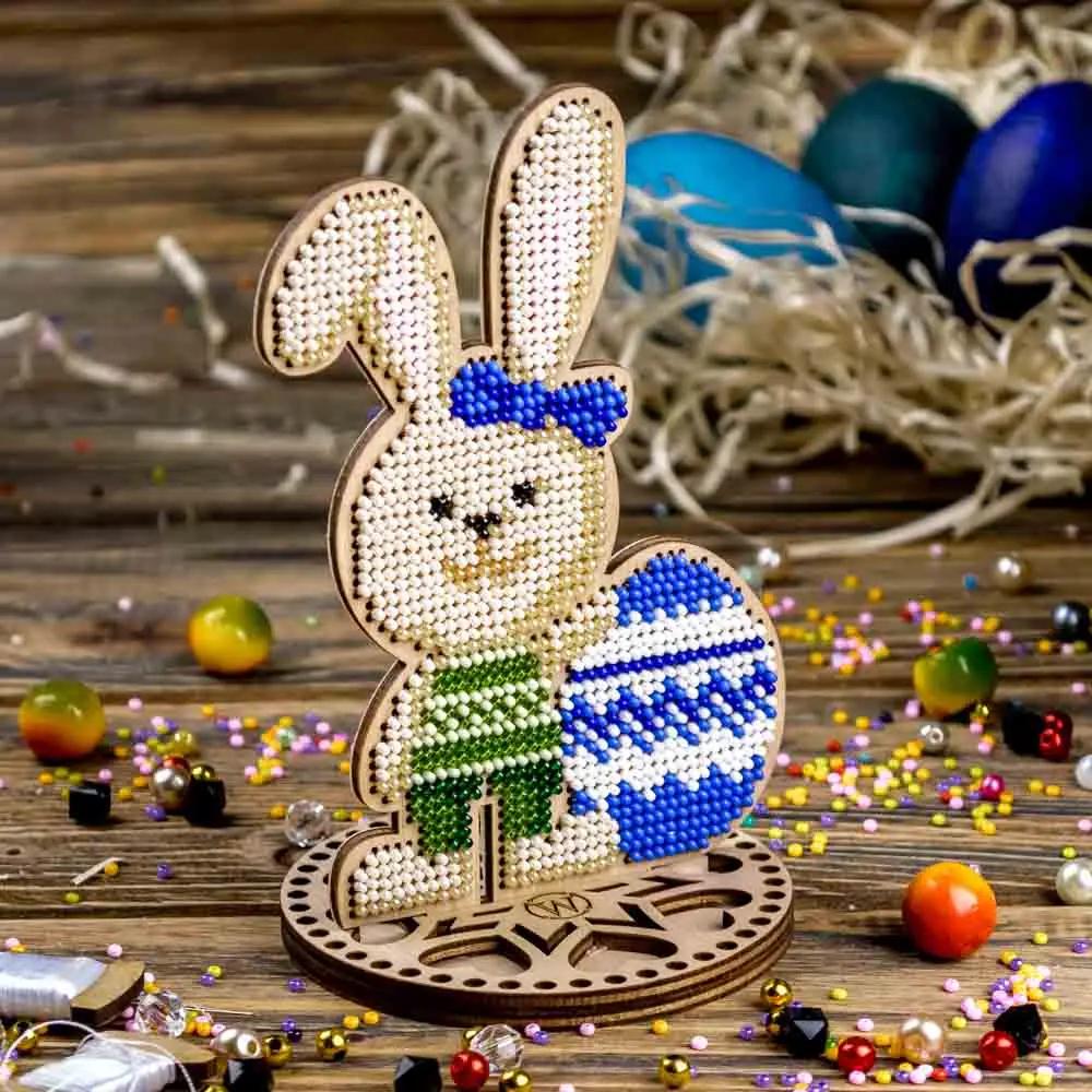 Easter Rabbit Bead Embroidery Kit on Wood (3.6"x5.3")