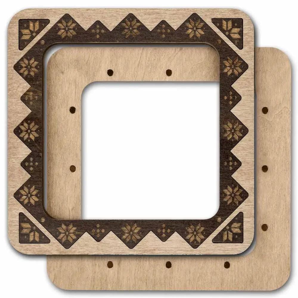 Plywood Embroidery Hoop with Magnetic Holders: Floral Dot Pattern, 5.5"