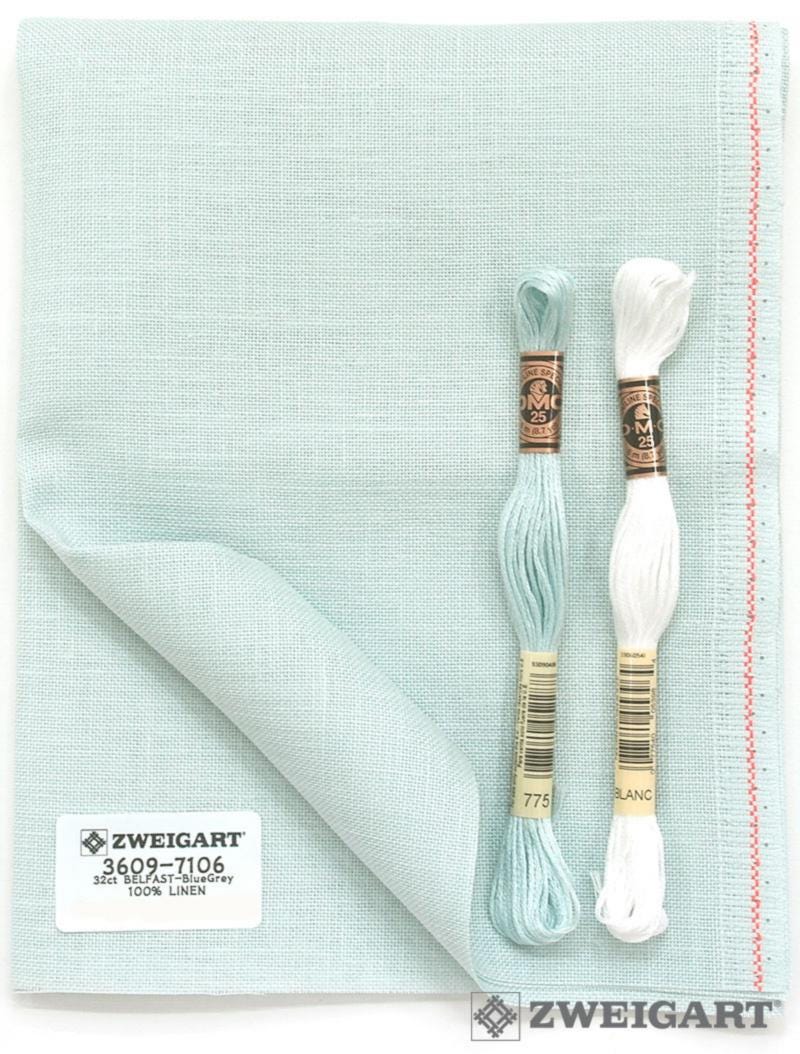 Evenweave cross stitch Linen Fabric 32ct Zweigart Belfast BlueGrey, precut