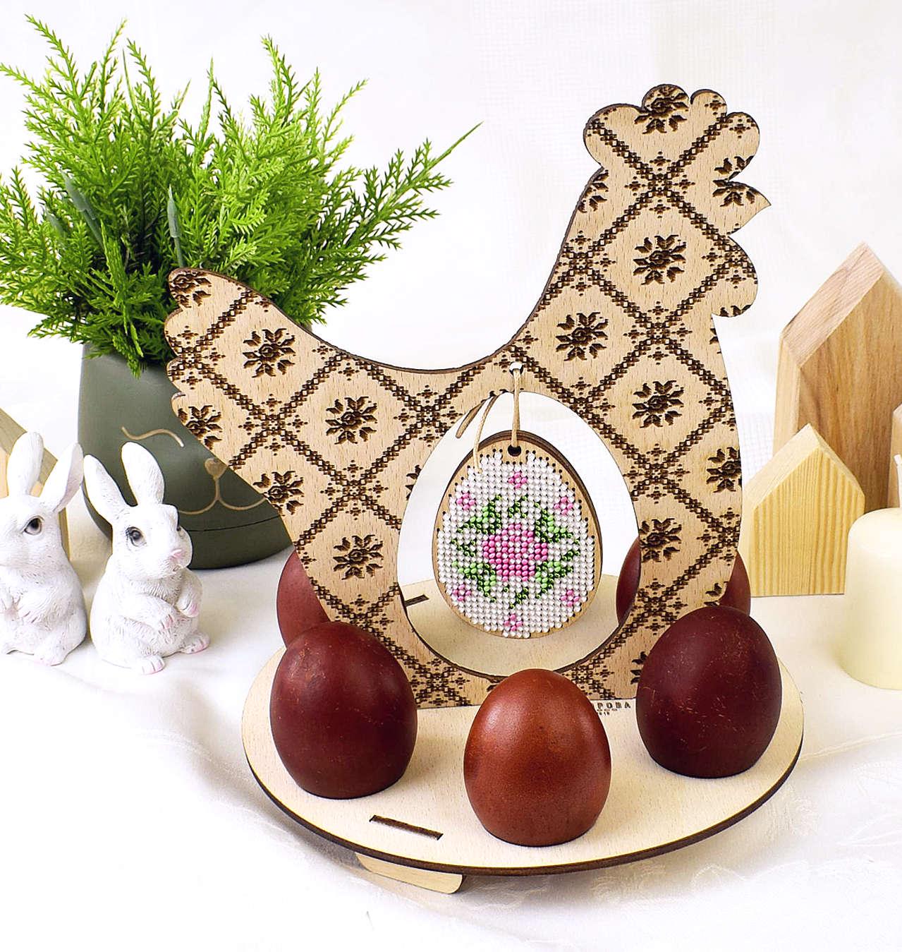 DIY Easter Egg Decor Set: Plywood Chicken with Beads