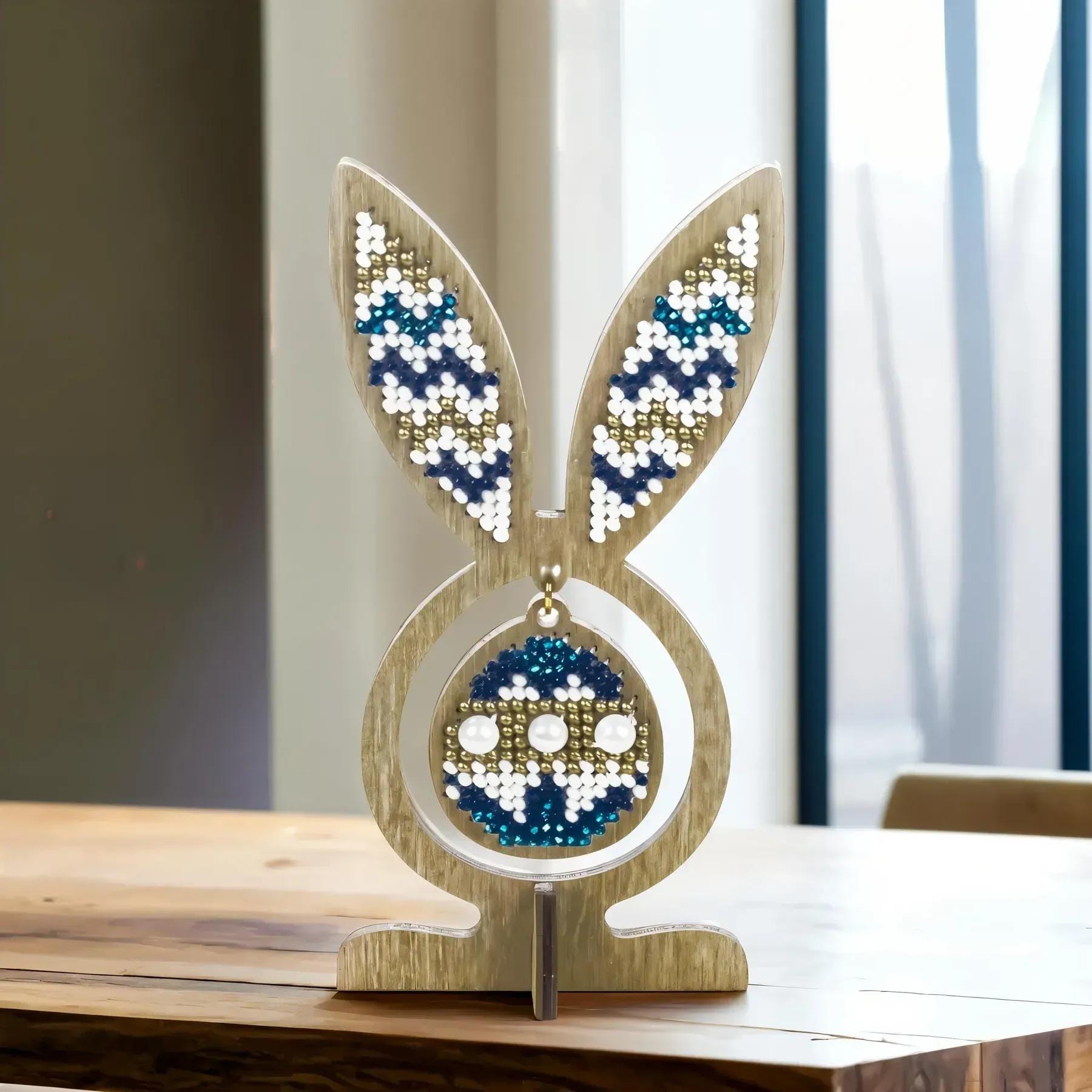 Bead Embroidery Kit: Easter Egg Bunny with Ears, DIY Craft (LK-576)