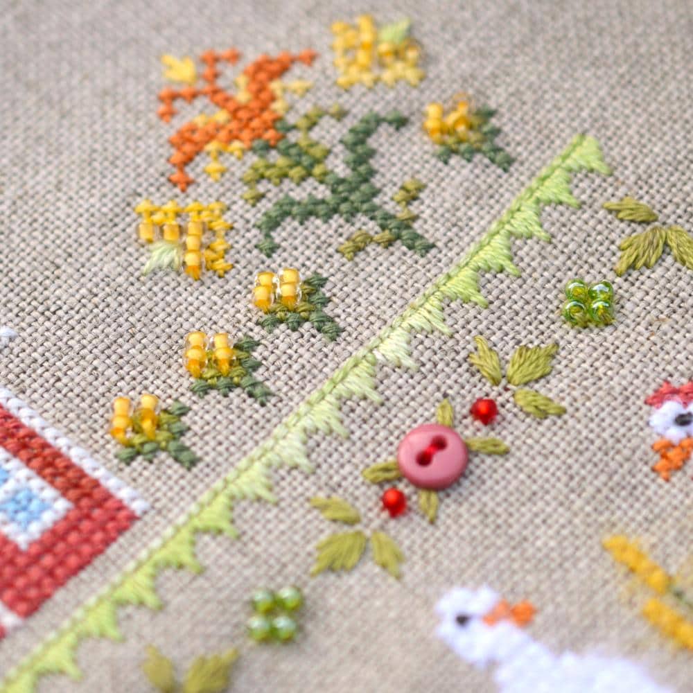Fun Goose Farm Cross Stitch Sanpler Kit: Hand-Dyed Threads, Linen Fabric, Tela Artis X-506