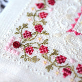 Raspberry Marshmallow Cross Stitch Kit: Floral Mandala, Hand-Dyed Threads, Beads, Cashel Linen