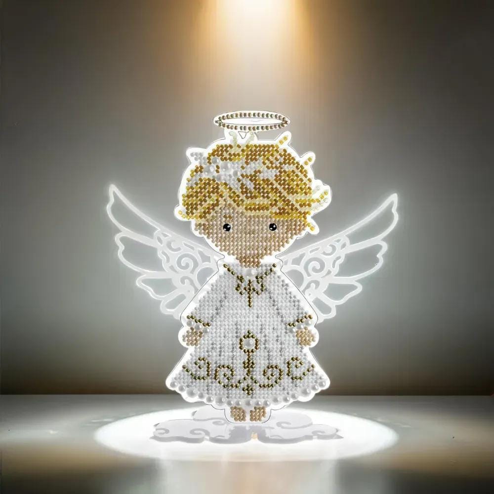 Bead Embroidery Kit on plastic base Angel with wings, PL-107. Fast DIY Kit