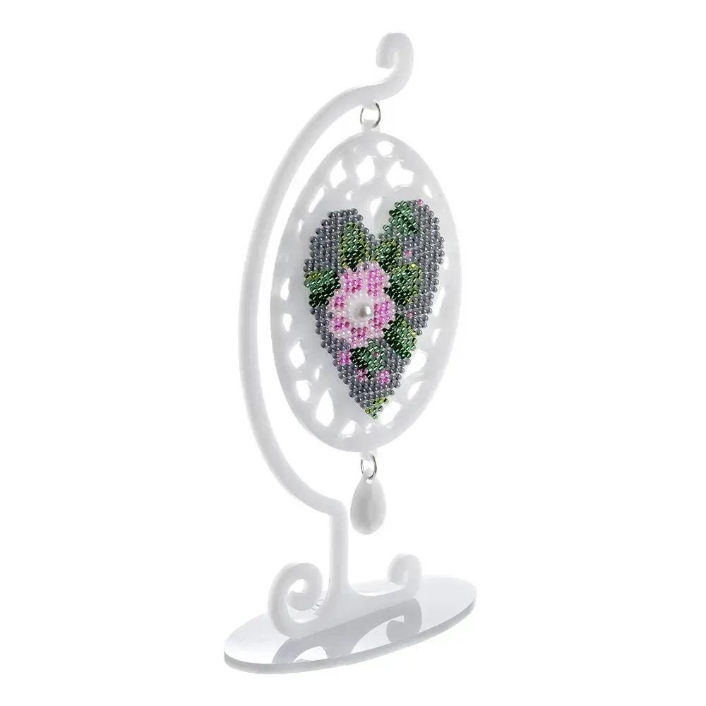 Flower Heart Beaded Easter Egg Kit on Plastic Base – DIY, Ornament with Pearl, Bead