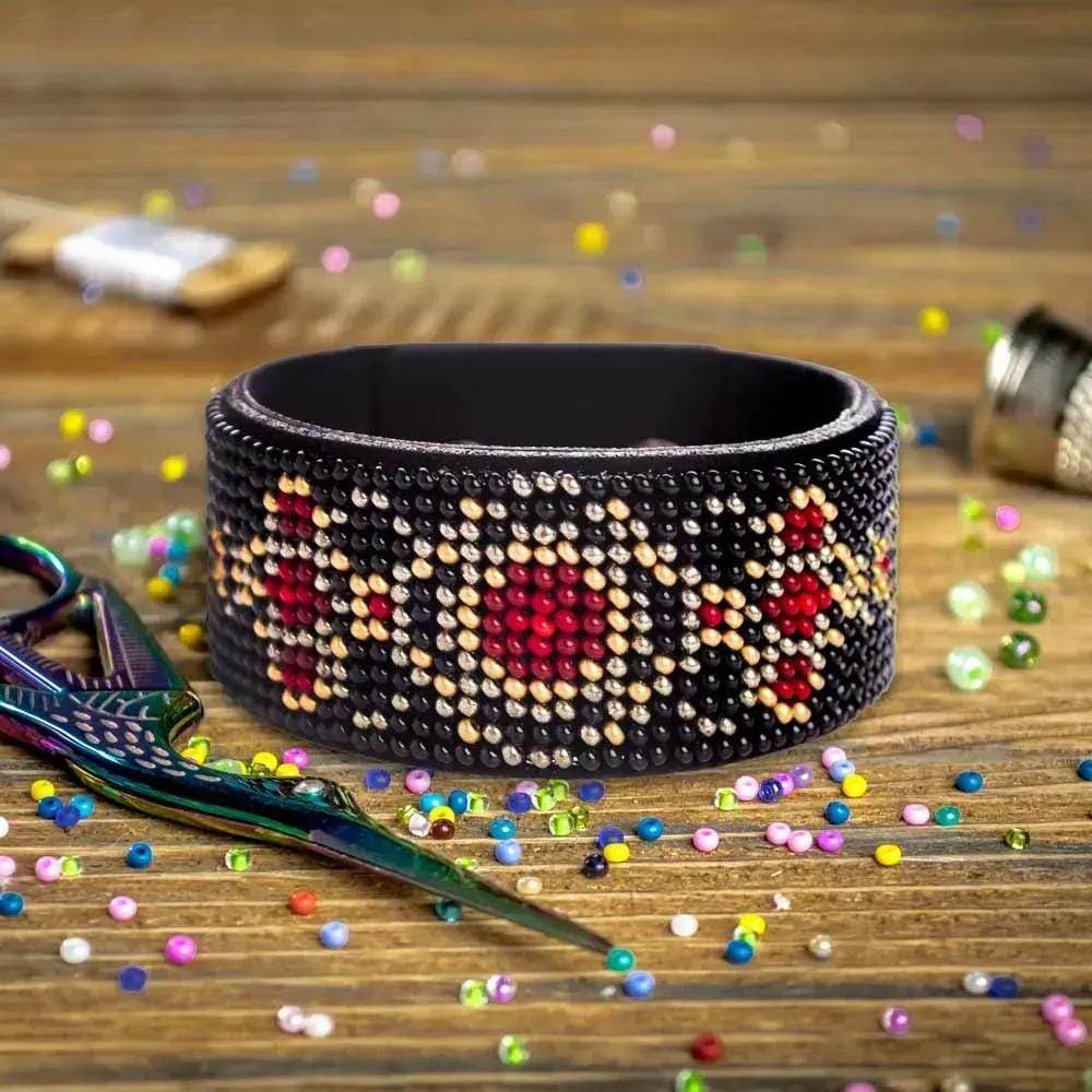 Bead Embroidery Kit faux leather bracelet on the arm Ornament, BB-122. Fast DIY Kit