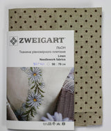 Linen Evenweave fabric 32ct cross stitch Zweigart Belfast, Raw Linen with Brown Dots