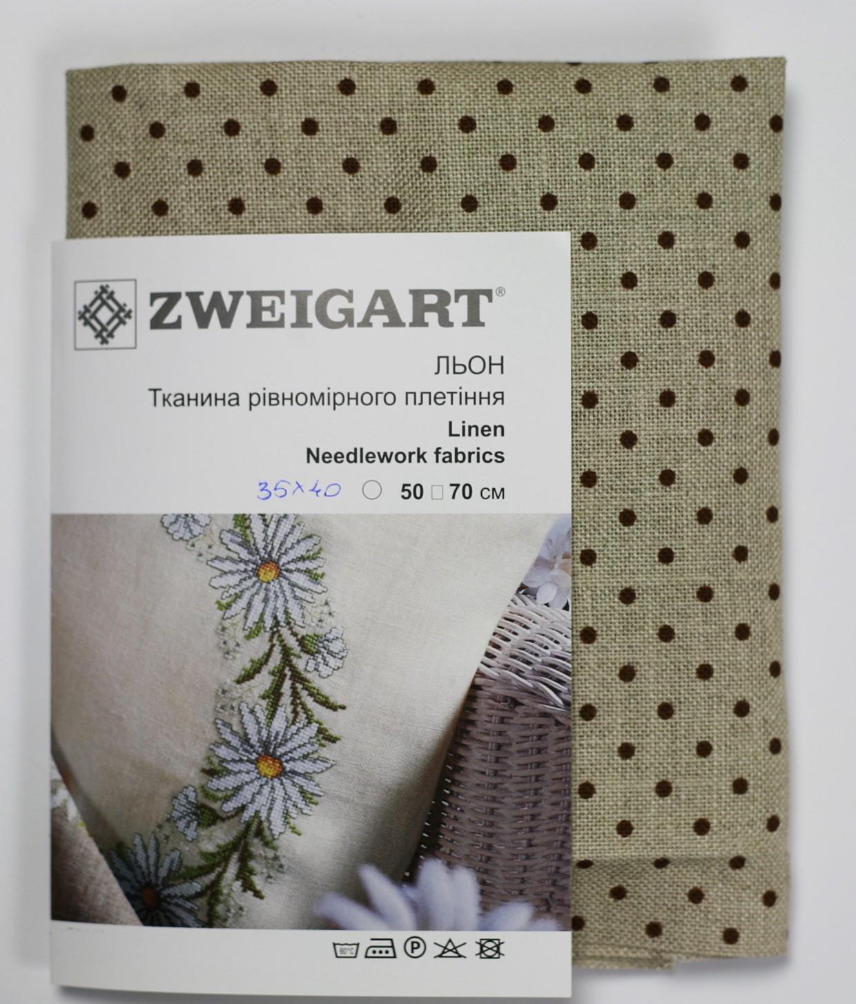 Linen Evenweave fabric 32ct cross stitch Zweigart Belfast, Raw Linen with Brown Dots