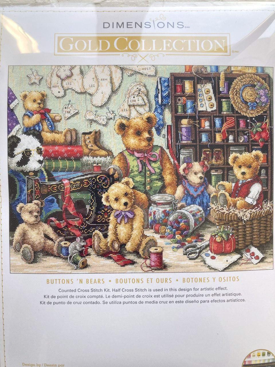 Counted Cross Stitch Kit DIMENSIONS Gold Collection, Buttons 'N Bears, 35151 RARE
