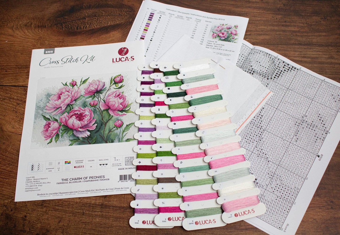 Counted Cross Stitch Kit Luca-S - The Charm of Peonies, B7019