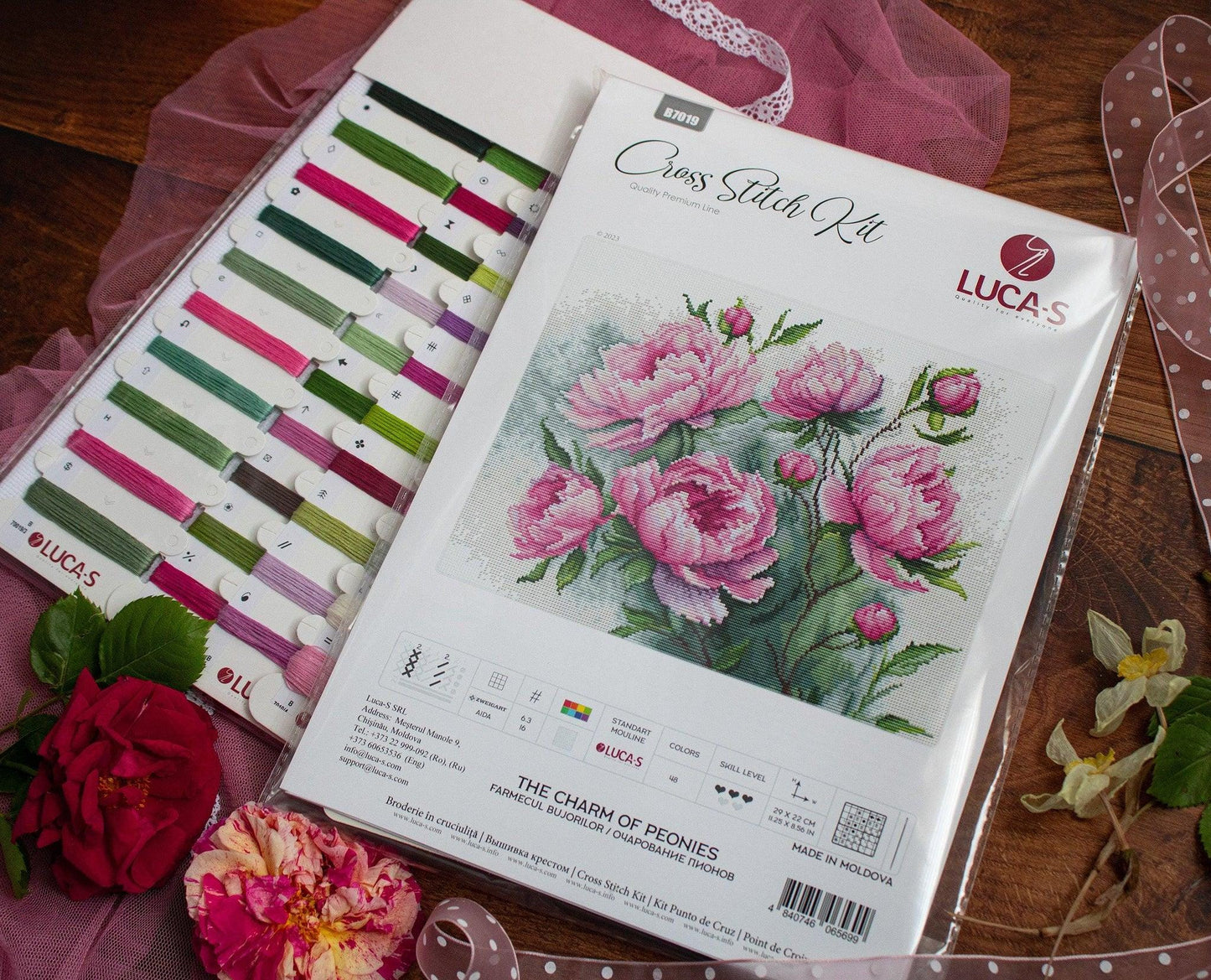 Counted Cross Stitch Kit Luca-S - The Charm of Peonies, B7019