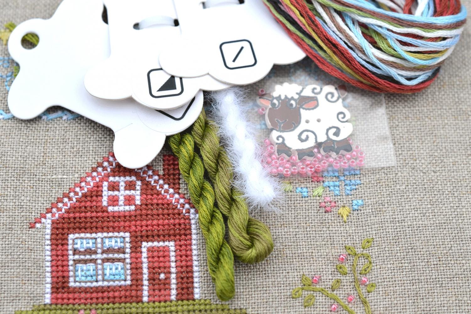 In the meadow Cross Stitch Kit, Tela Artis X-028, Sampler, Hand-dyed Threads – Beads – Linen canvas