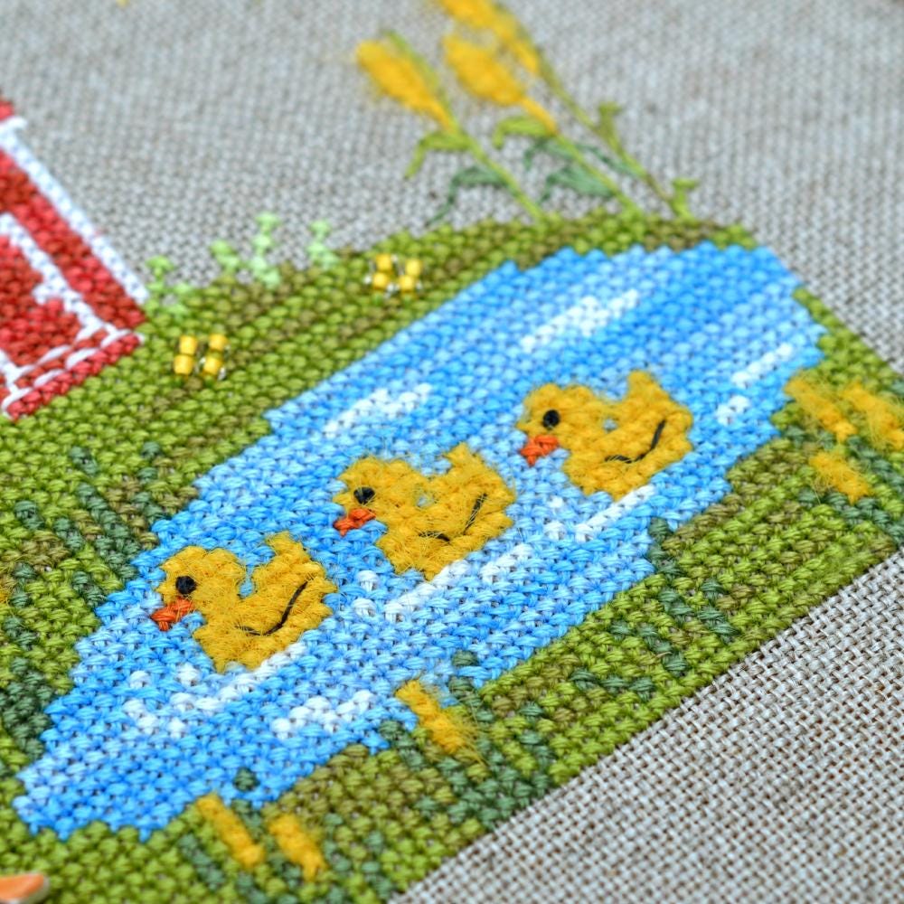 At the Pond Cross Stitch Kit Tela Artis X-029 – Sampler: Hand-Dyed Threads, Linen, Beads