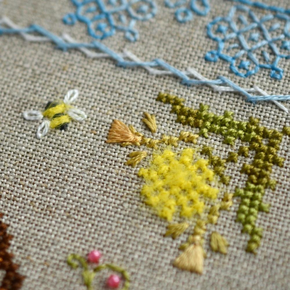 Сhicken coop Cross Stitch Kit – Tela Artis X-030 – Sampler – Linen Embroidery Kit