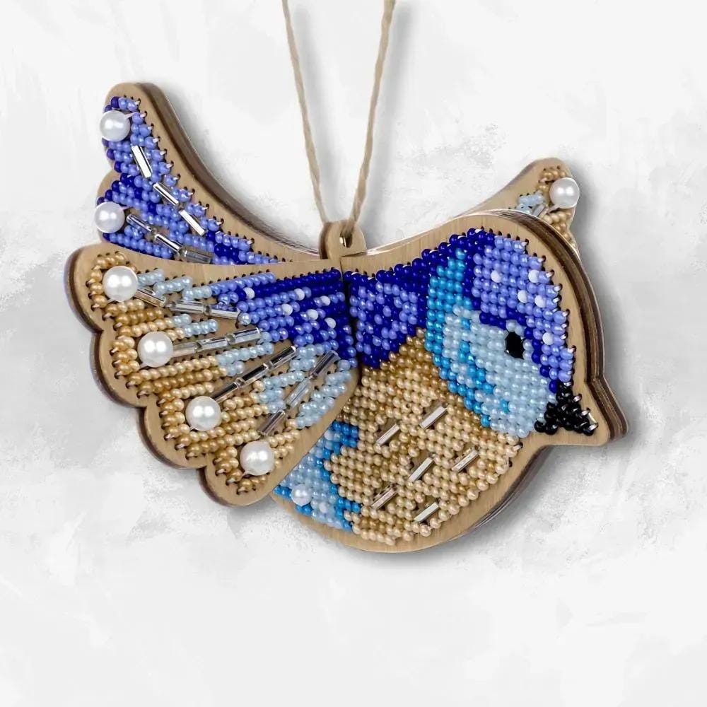 Bead Embroidery Kit on Wood, Bird 3D, LK-587 ( beads , thread, needle, plywood base included)