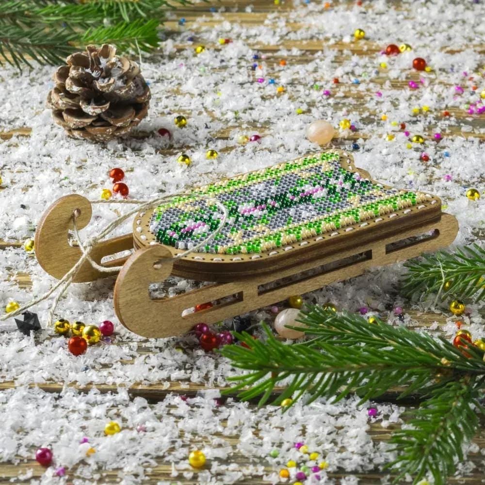 Beaded Sled Stitch Kit: Plywood Embroidery Craft (5 Colors)