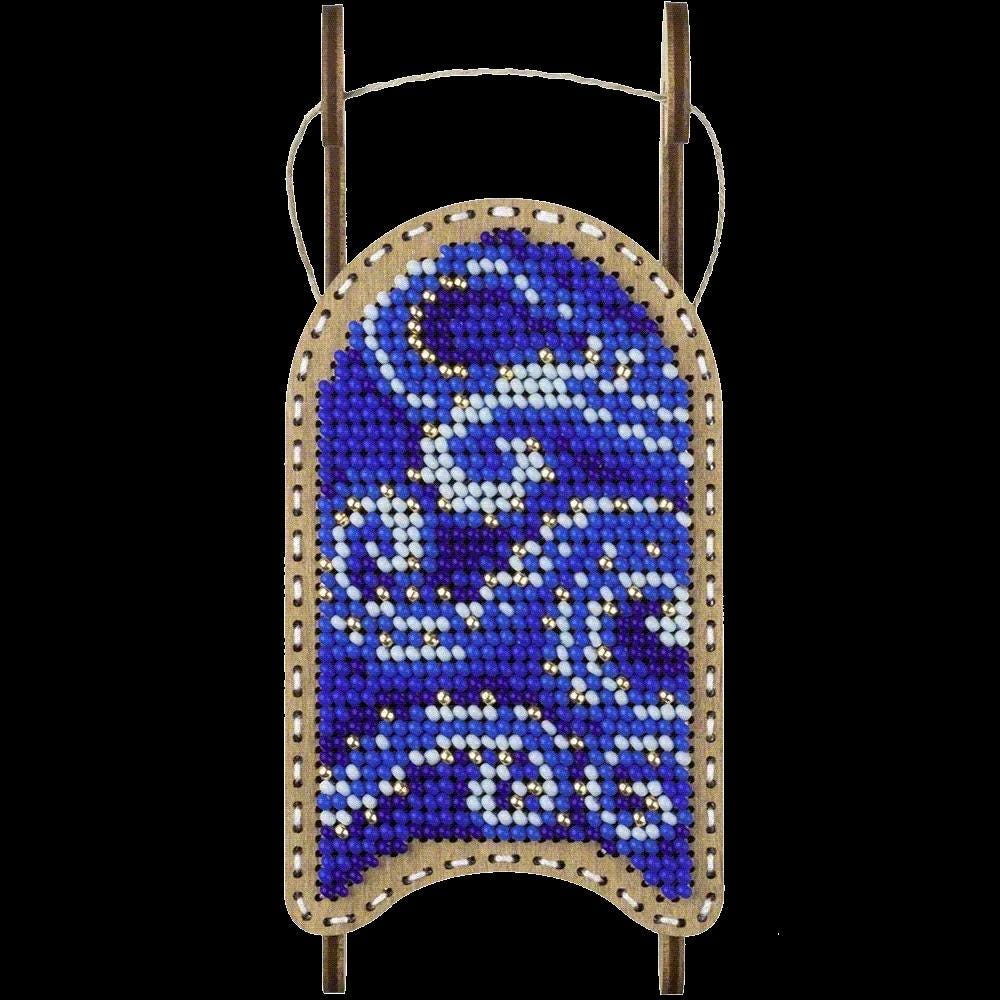 Beads on plywood Stitch kit, Sled with blue ornament, LK-469