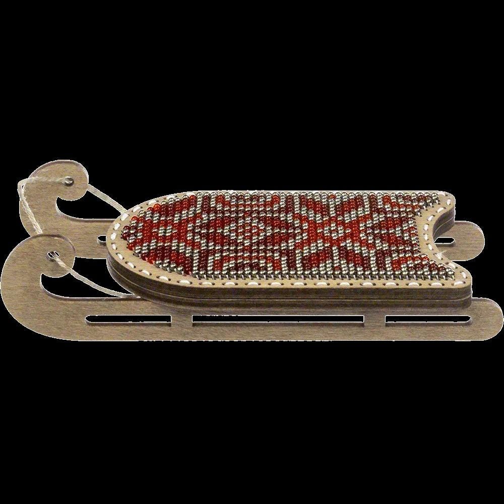 Beads on plywood embroidery kit, Sled with red ornament