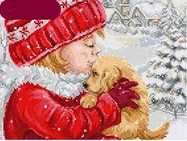 Counted Cross Stitch Kit Luca-S - Girl Kissing Puppy, BU5027