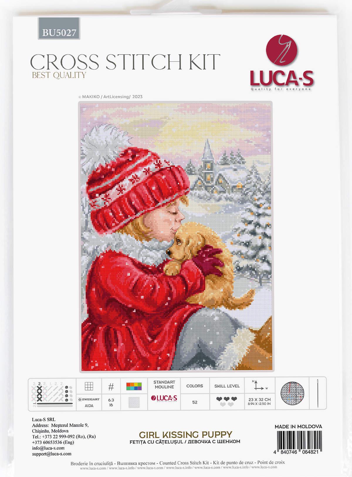 Counted Cross Stitch Kit Luca-S - Girl Kissing Puppy, BU5027