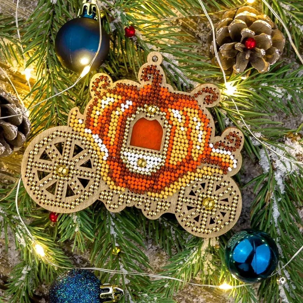 Pumpkin Carriage Bead Embroidery Kit on Wood (3.5x4.5")