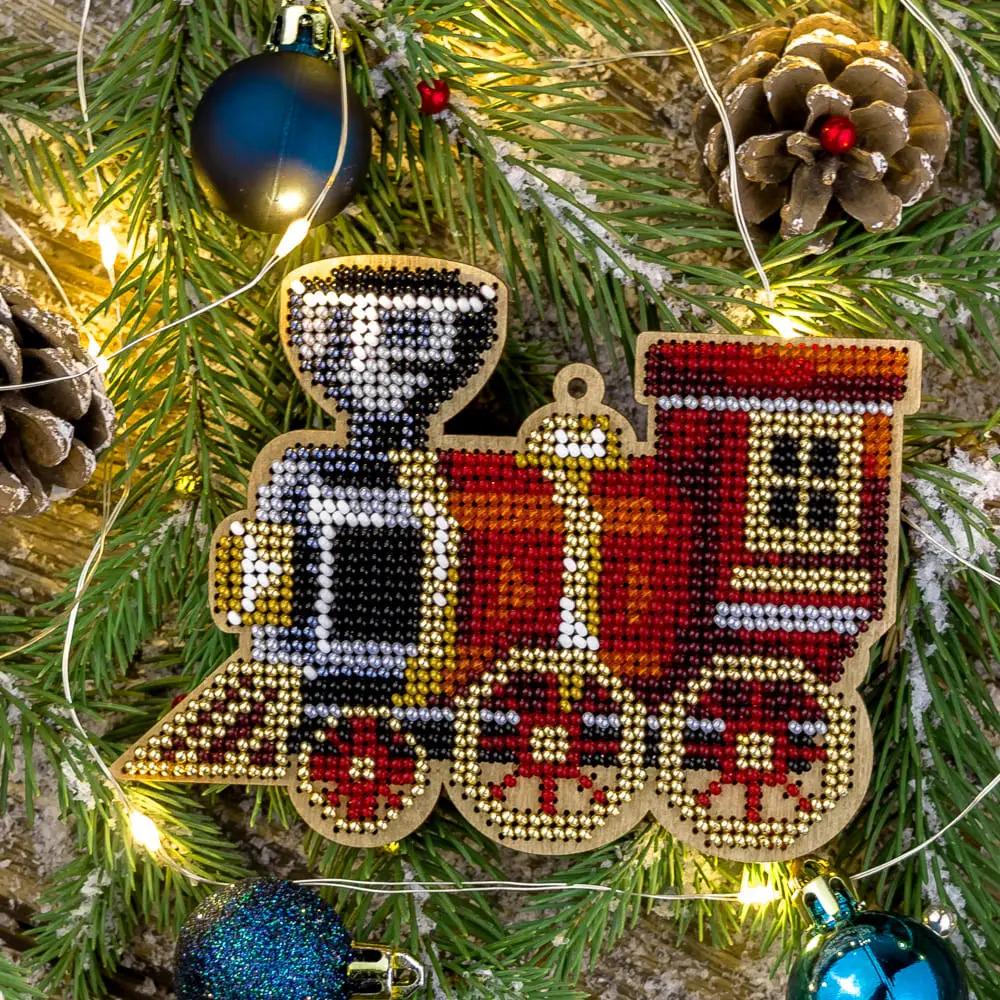 Bead Embroidery Kit on Wood, Red Engine, LK-385( beads , thread, needle, plywood base included)