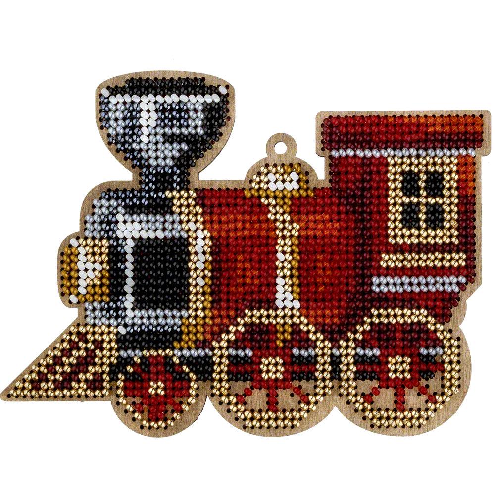 Bead Embroidery Kit on Wood, Red Engine, LK-385( beads , thread, needle, plywood base included)