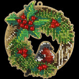 Bead Embroidery Kit: Christmas Wreath DIY Craft on Wood