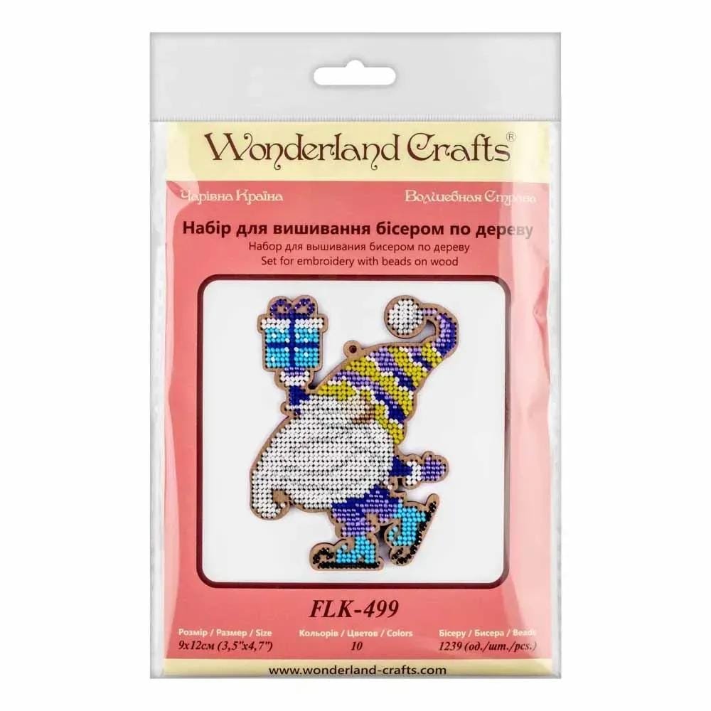 Bead Embroidery Kit Gnome with present on Plywood: DIY Craft (3.5"x4.7")