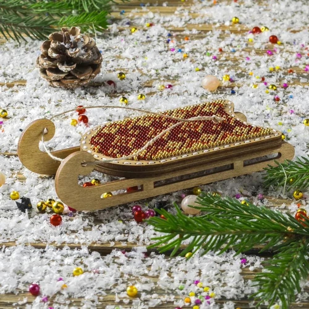 Beaded Sled Stitch Kit: Plywood Embroidery Craft (2.2"X4")