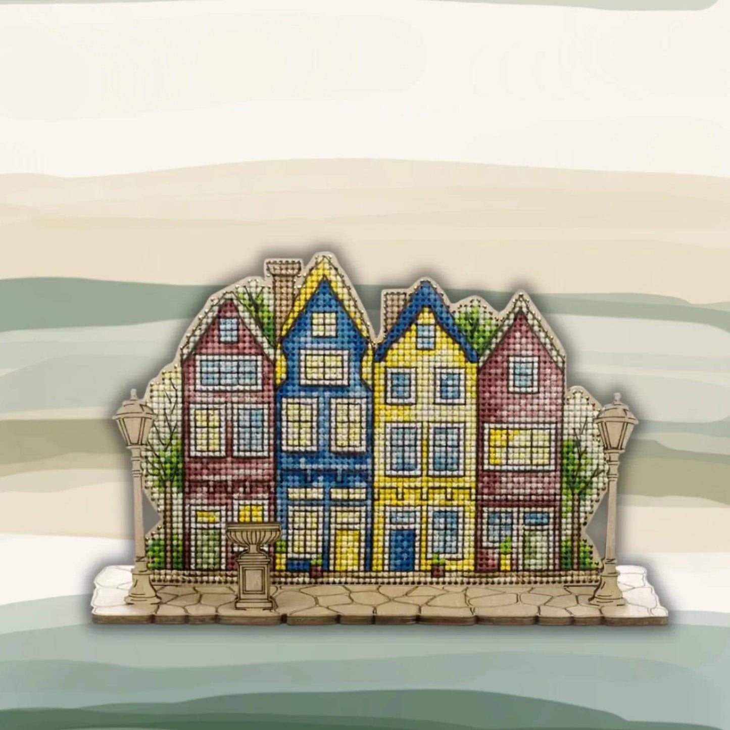 Cross Stitch Kit on Wood – Big house– DIY Ornament – LW-068
