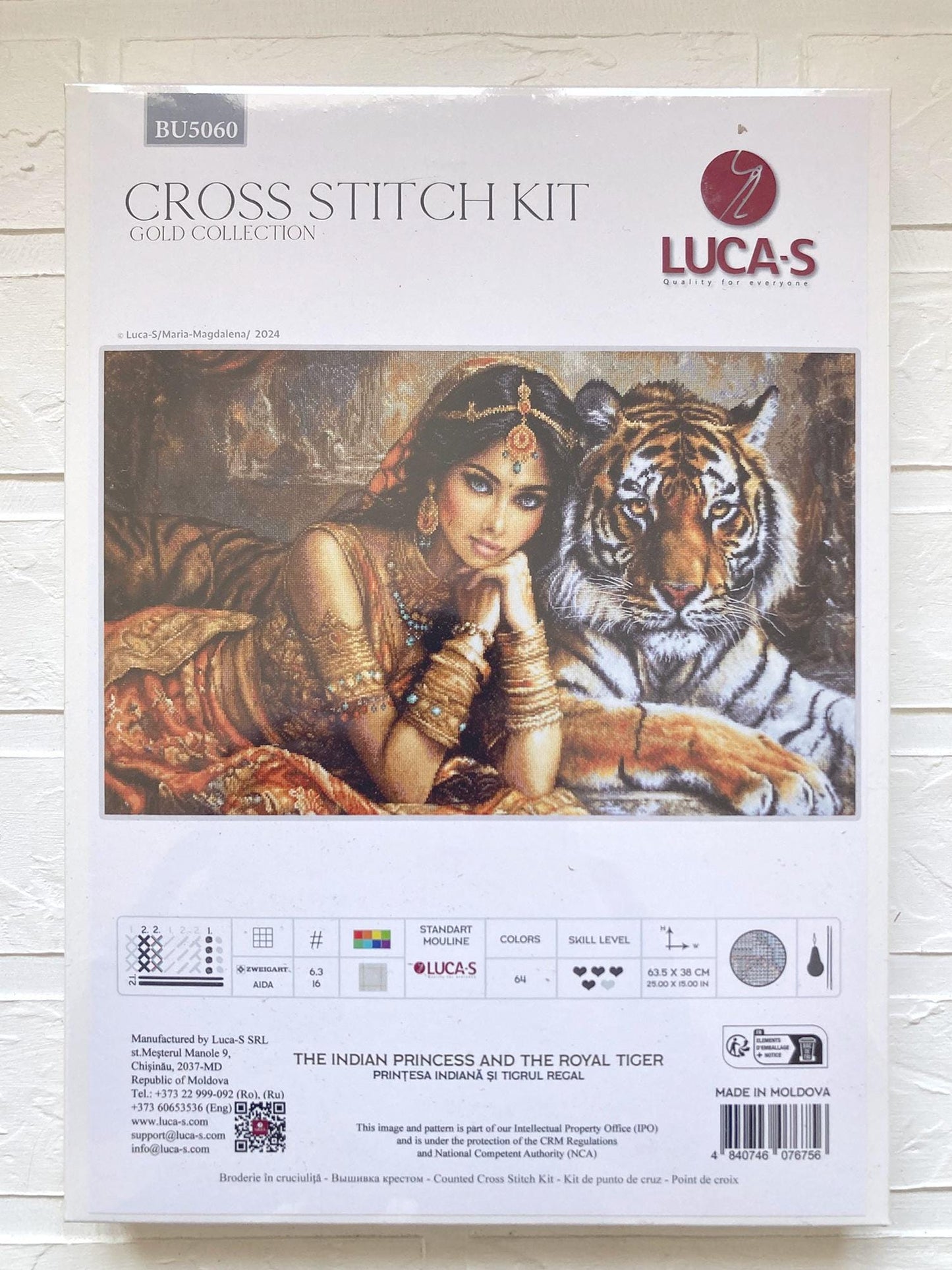 Luca-S Gold Counted Cross Stitch Kit, The Indian Princess and The Royal Tiger- DIY Kit, BU5060