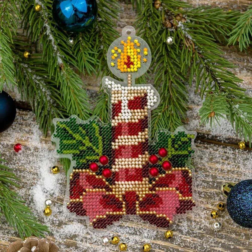 Bead Embroidery Kit on plastic base Christmas Candle, PL-050. Fast DIY Kit