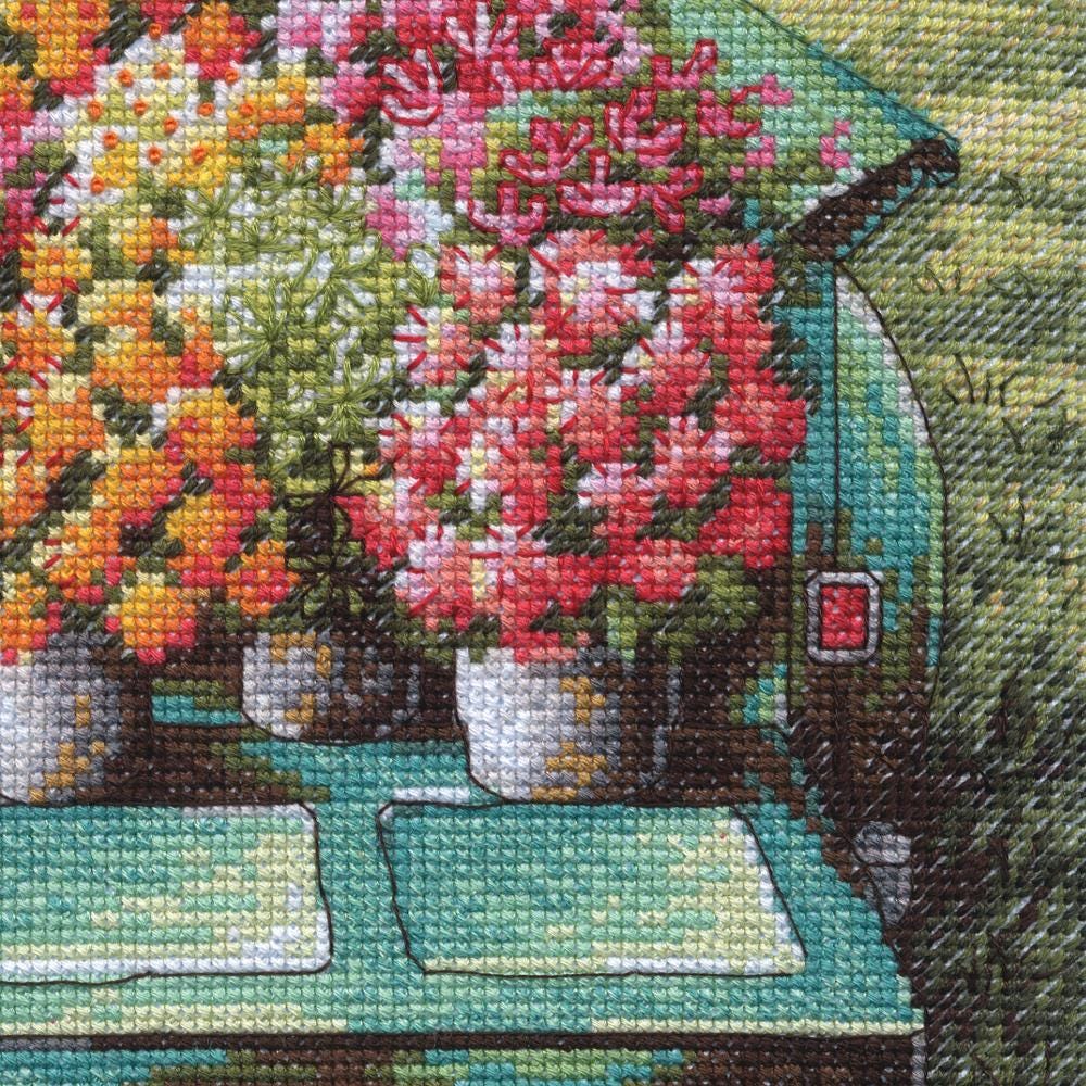 Vintage Truck Flowers Cross Stitch Kit, Dimensions Counted Embroidery