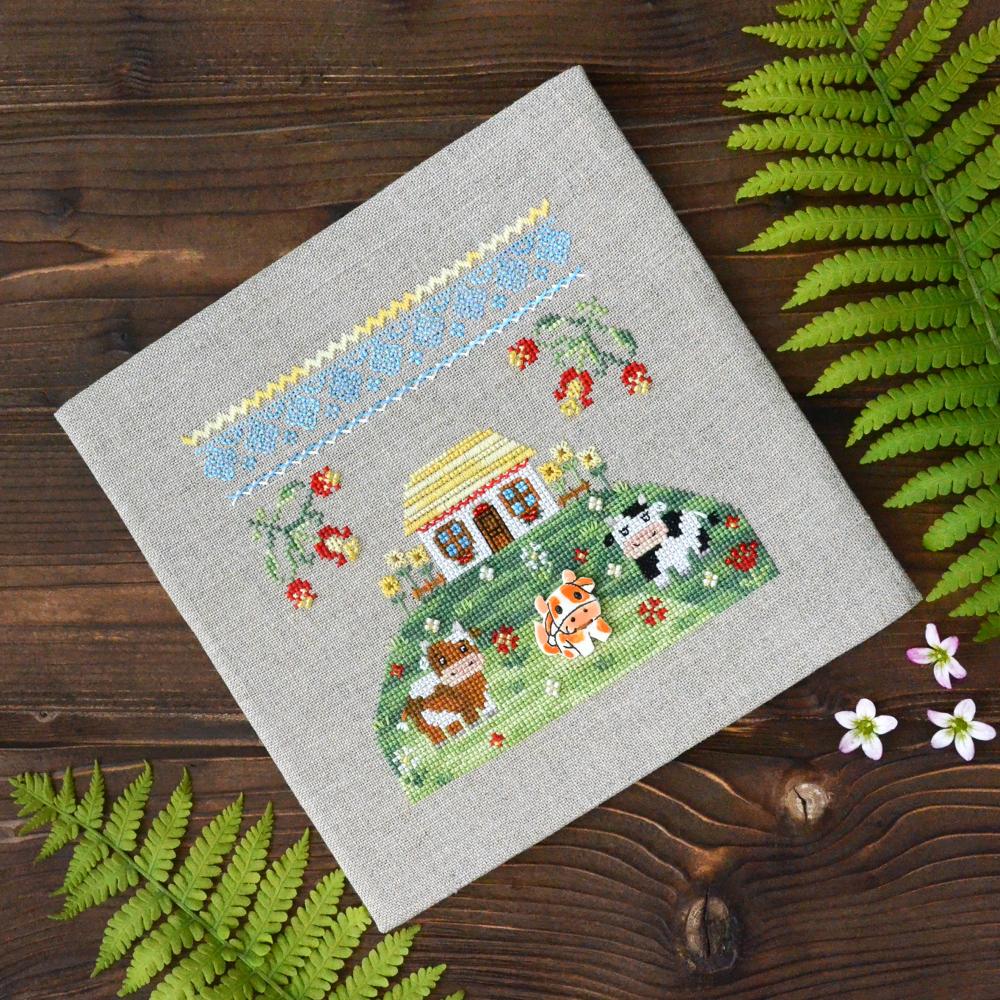 Sampler Cross Stitch Kit: "In the Pasture", Tela Artis  - Hand-Dyed threads