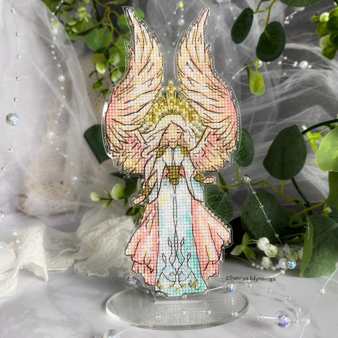 Unic Cross Stitch Kit, Angel of Light with threads, and beads.