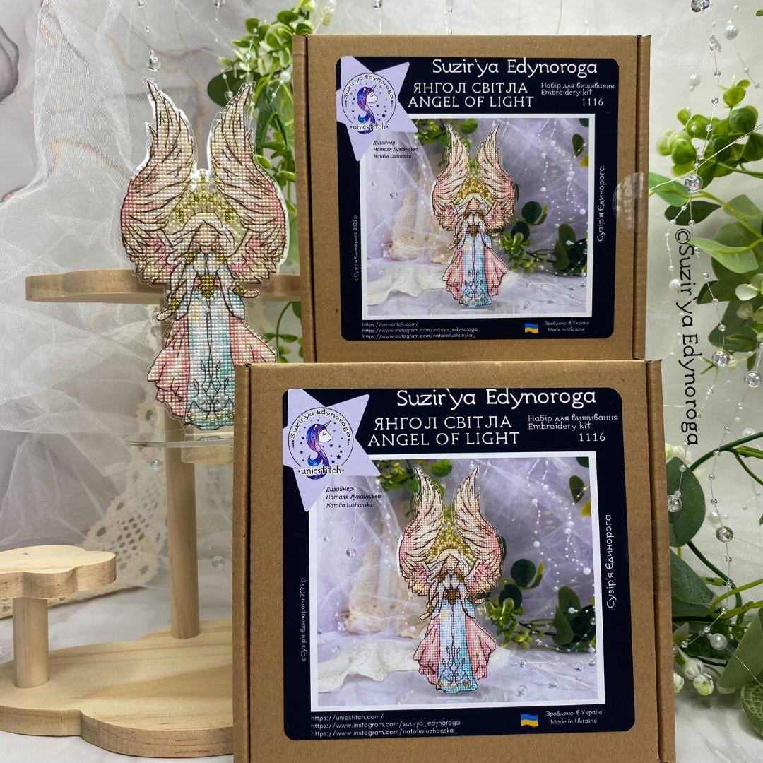 Unic Cross Stitch Kit, Angel of Light with threads, and beads.