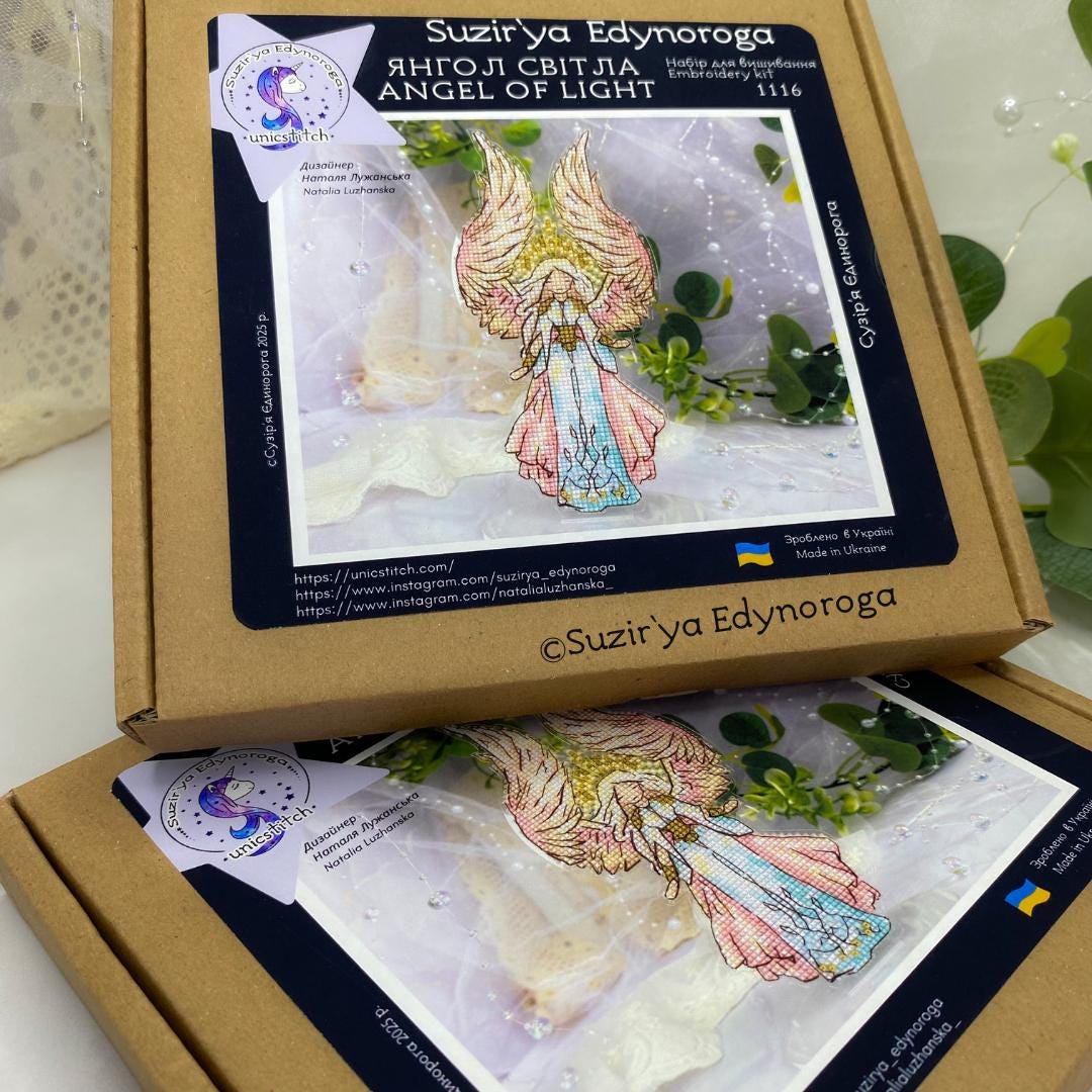 Unic Cross Stitch Kit, Angel of Light with threads, and beads.