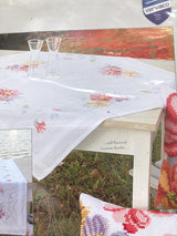 Tablecloth DIY Cross Stitch Kit Colourful Flowers, Vervaco, 32"x32" (80x80cm), PN-0156404 Vervaco Runner